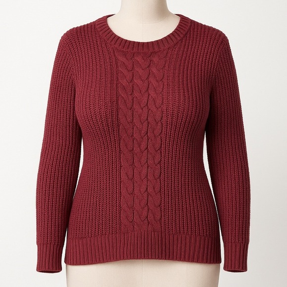 Nautica Sweaters - Nautica Cable Knit Heavyweight Crewneck Sweater Size L Maroon Cottagecore Granny
